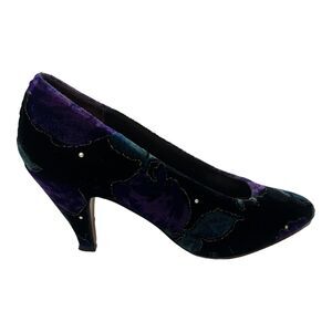 Sesto Meucci Florence Purple Green Black Velvet Beaded Heels Pumps Italy Sz 6.5B